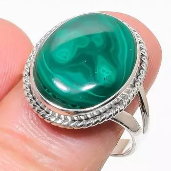 Кольцо из стерлингового серебра 925 пробы с натуральным малахитом, размер 10 г2д91