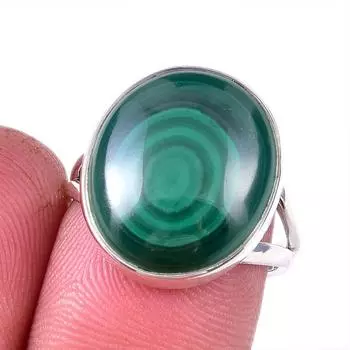 Кольцо из стерлингового серебра 925 пробы с натуральным малахитом, размер 7 L1s48