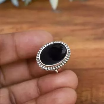 Кольцо из стерлингового серебра 925 пробы с черным ониксом, дизайнерское кольцо ручной работы, кольцо в стиле бохо, сплошное кольцо, обручальное кольцо, подарок на день рождения 6