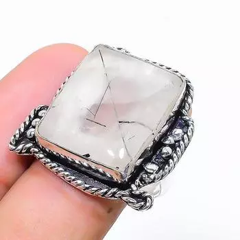 Кольцо из стерлингового серебра 925 пробы с натуральным черным рутилом ручной работы, размер 7 U1F34