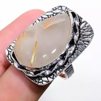 Кольцо из стерлингового серебра 925 пробы с натуральным золотым рутилом ручной работы, размер 8 S8v37