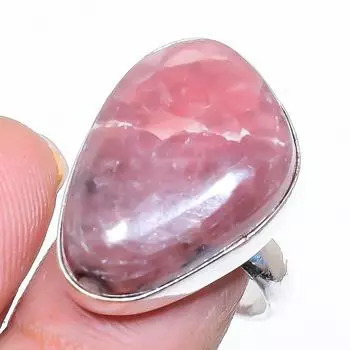 Кольцо из стерлингового серебра 925 пробы с натуральным родохрозитом ручной работы, размер 6 S1G52