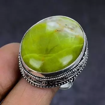 Кольцо из стерлингового серебра 925 пробы с натуральным швейцарским зеленым опалом, размер 8,5 h0W78