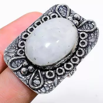 Кольцо из стерлингового серебра 925 пробы с натуральным радужным лунным камнем, размер 9,5 N1w51
