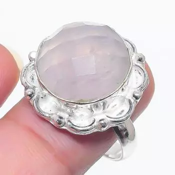 Кольцо из стерлингового серебра 925 пробы с натуральным розовым кварцем ручной работы, размер 9 S6v20