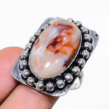 Кольцо из стерлингового серебра 925 пробы с натуральным сумасшедшим кружевным агатом ручной работы, размер 8 D1D22