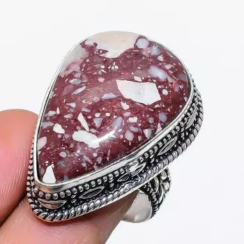 Кольцо из стерлингового серебра 925 пробы с натуральным серебряным яшмом, размер 9 Y5a52