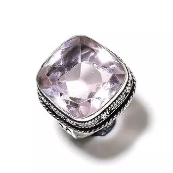 Кольцо из стерлингового серебра 925 пробы с натуральным розовым кунцитом ручной работы, размер 7,5 O2u79