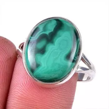 Кольцо из стерлингового серебра 925 пробы с натуральным малахитом, размер 9 B1j94