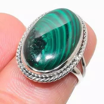 Кольцо из стерлингового серебра 925 пробы с натуральным малахитом, размер 6 I4d76