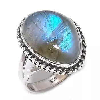 Кольцо из стерлингового серебра 925 пробы с натуральным лабрадоритом S.6.5 Z6E76