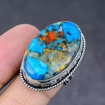 Кольцо из стерлингового серебра 925 пробы с натуральным драгоценным камнем колючей устрицы, размер 7,5 g4S33 ручной работы