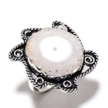 Кольцо из стерлингового серебра 925 пробы с натуральным белым солнечным кварцем, размер 11 D5A32