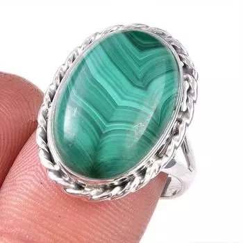 Кольцо из стерлингового серебра 925 пробы с натуральным малахитом, размер 7,5 D8O69
