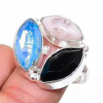 Кольцо из стерлингового серебра 925 пробы с натуральным черным шпинелем ручной работы, размер 6,5 c9u90