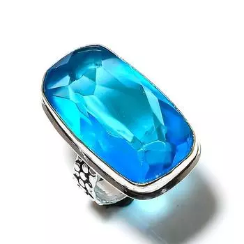 Кольцо из стерлингового серебра 925 пробы с натуральным синим топазом ручной работы, размер 9 r2y28