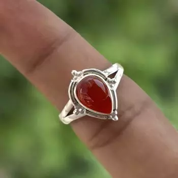 Кольцо из стерлингового серебра 925 пробы с драгоценным камнем сердолик-груша, дизайнерское кольцо ручной работы, кольцо в стиле бохо, подарок для нее, рождественские украшения 6