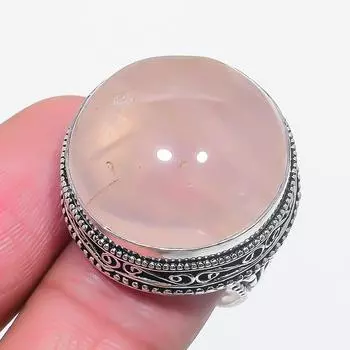 Кольцо из стерлингового серебра 925 пробы с натуральным розовым кварцем, размер 8,5 q5t14