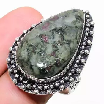 Кольцо из стерлингового серебра 925 пробы с натуральным эвдиалитом ручной работы, размер 7,5 J7Q49