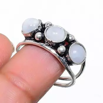 Кольцо из стерлингового серебра 925 пробы с натуральным радужным лунным камнем ручной работы, размер 9 b4d61