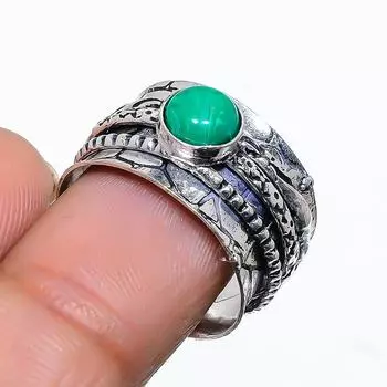 Кольцо из стерлингового серебра 925 пробы с натуральным малахитом ручной работы, размер 6,5 h8I78