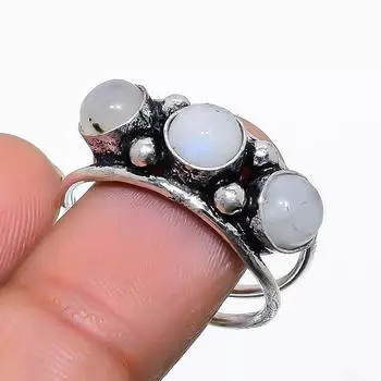 Кольцо из стерлингового серебра 925 пробы с натуральным радужным лунным камнем ручной работы, размер 9 q7y80