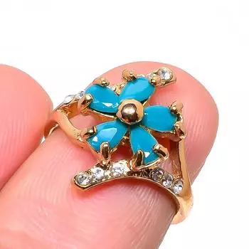 Кольцо из стерлингового серебра 925 пробы с натуральным ангелитом и цирконием, размер 5,5 D0I94