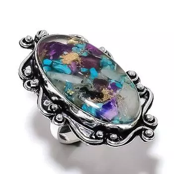 Кольцо из стерлингового серебра 925 пробы с натуральным драгоценным камнем колючей устрицы, размер 7 n0P68 ручной работы