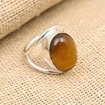 Кольцо из стерлингового серебра 925 пробы с драгоценным камнем тигрового глаза ручной работы на Рождество 4 жёлтый