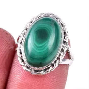 Кольцо из стерлингового серебра 925 пробы с натуральным малахитом, размер 6 O3A55