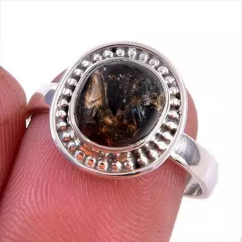 Кольцо из стерлингового серебра 925 пробы с натуральным черным медным бирюзовым камнем S.8 H1H78