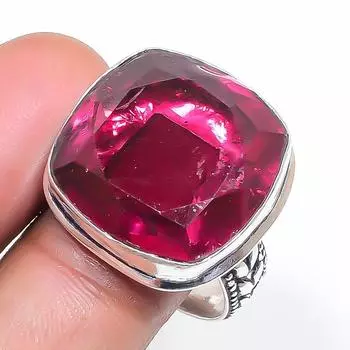 Кольцо из стерлингового серебра 925 пробы с натуральным розовым рубиллитом, размер 10 M8r98
