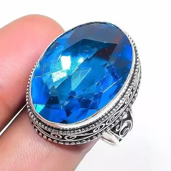 Кольцо из стерлингового серебра 925 пробы с натуральным швейцарским голубым топазом, размер 9,5 d0O54