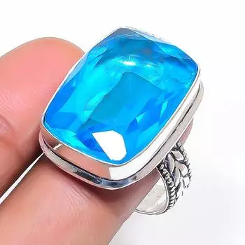 Кольцо из стерлингового серебра 925 пробы с натуральным швейцарским голубым топазом, размер 9 k2W01