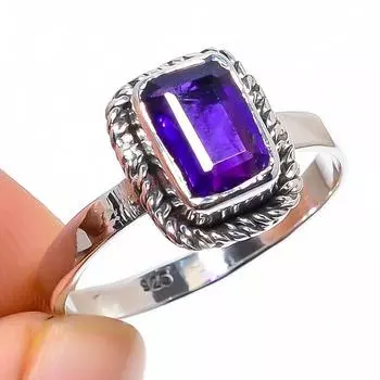 Кольцо из стерлингового серебра 925 пробы с натуральным африканским аметистом, размер 9,5 K4Q07