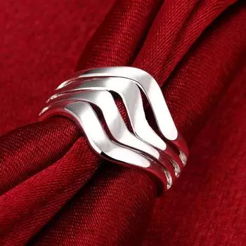 Кольцо из стерлингового серебра 925 пробы с четырьмя линиями и гладкой поверхностью, модные свадебные украшения 6#