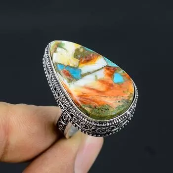 Кольцо из стерлингового серебра 925 пробы с натуральным драгоценным камнем колючей устрицы, размер 7 p7k83 ручной работы