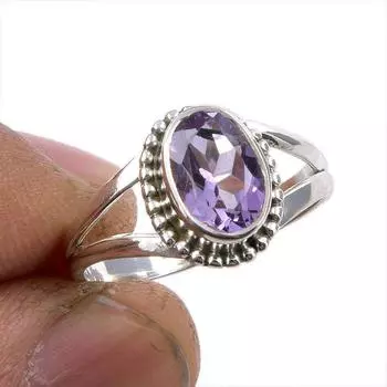 Кольцо из стерлингового серебра 925 пробы с натуральным розовым аметистом и драгоценным камнем S.6.5 F5M47