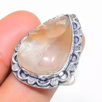 Кольцо из стерлингового серебра 925 пробы с натуральным золотым рутилом, размер 9 A3q16