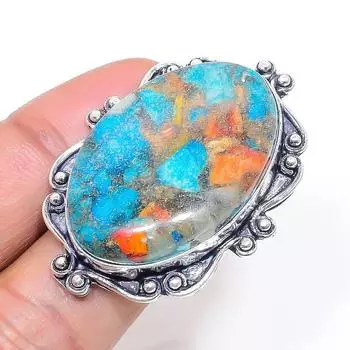 Кольцо из стерлингового серебра 925 пробы с натуральным колючим камнем-устрицей, размер 6 i9G12