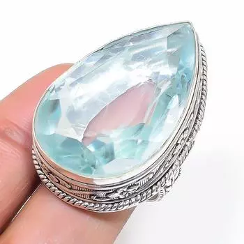 Кольцо из стерлингового серебра 925 пробы с натуральным швейцарским голубым топазом, размер 8 K8M51