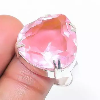 Кольцо из стерлингового серебра 925 пробы с натуральным розовым кунцитом, размер 7 k3q91