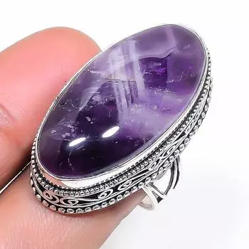 Кольцо из стерлингового серебра 925 пробы с натуральным шевронным аметистом, размер 7,5 Z3H51