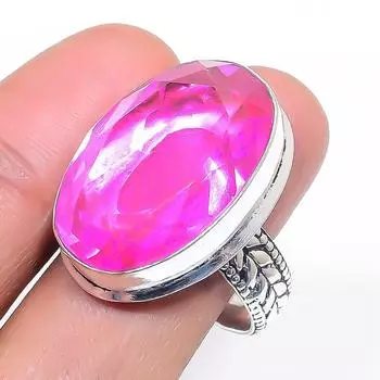 Кольцо из стерлингового серебра 925 пробы с натуральным розовым рубиллитом, размер 9,5 W0E21