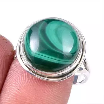 Кольцо из стерлингового серебра 925 пробы с натуральным малахитом, размер 9 S3R18