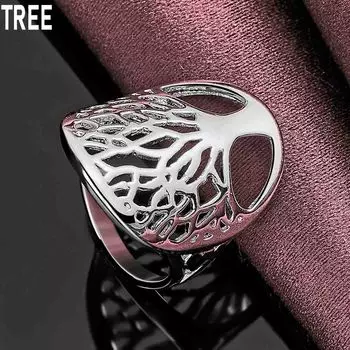 Кольцо из стерлингового серебра 925 пробы с круглой формой дерева, изысканное модное свадебное украшение 6#