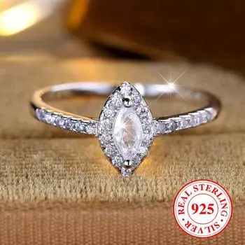 Кольцо из стерлингового серебра 925 пробы для женщин с огранкой «маркиза» и фианитами, подарок на свадьбу, помолвку, ювелирные украшения, аксессуары 6 серебряный
