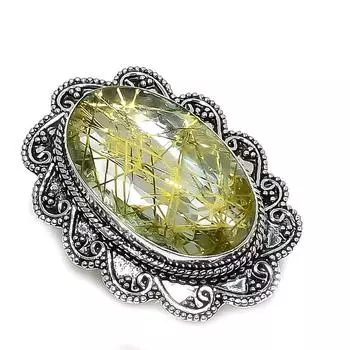 Кольцо из стерлингового серебра 925 пробы с натуральным золотым рутилом, размер 7 E0Z81