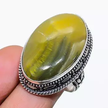 Кольцо из стерлингового серебра 925 пробы с натуральным драгоценным камнем яшма шмеля, размер 8,5 H3j40