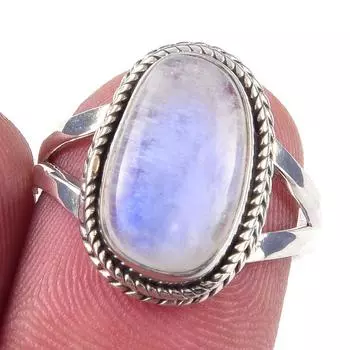 Кольцо из стерлингового серебра 925 пробы с натуральным радужным лунным камнем ручной работы, размер 6 J3w81